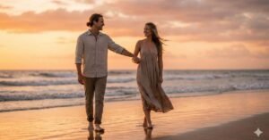 Cinematic Sunset Beach Couple Portrait
